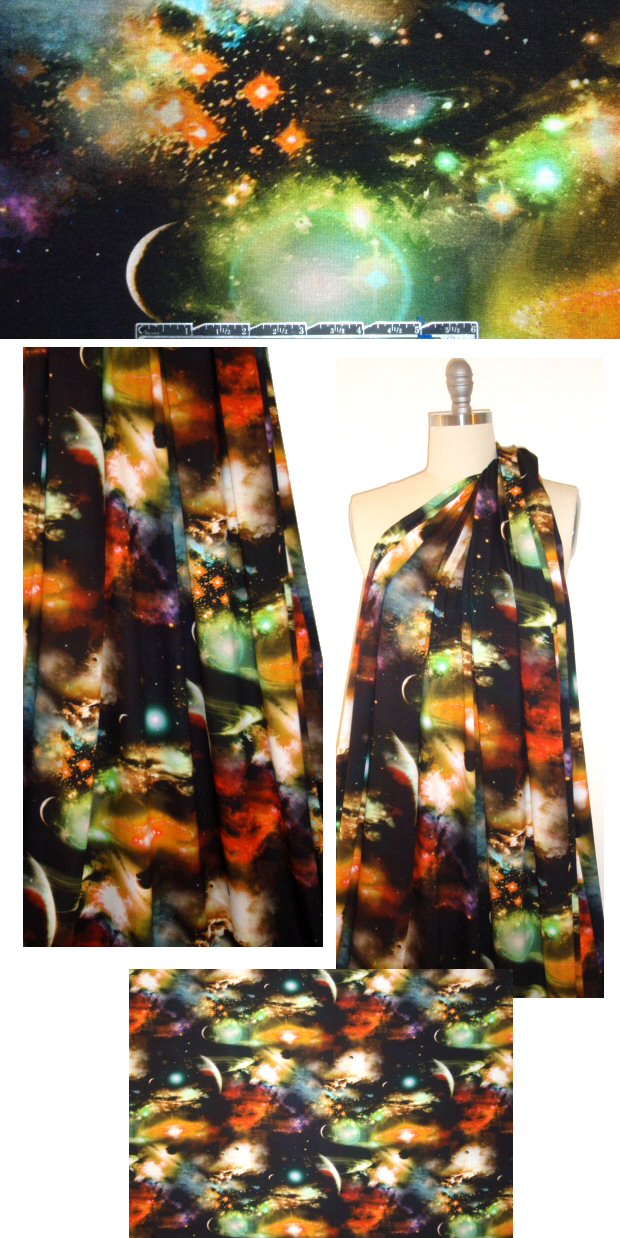 Italian digital rayon/lycra knit - celestial bodies