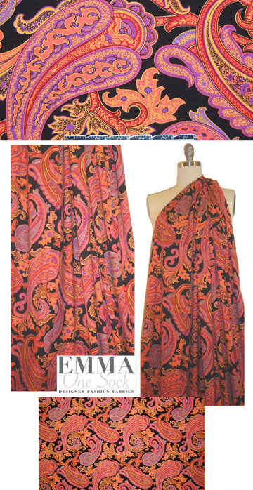 Italian decorative paisley knit - red/citrus/purple