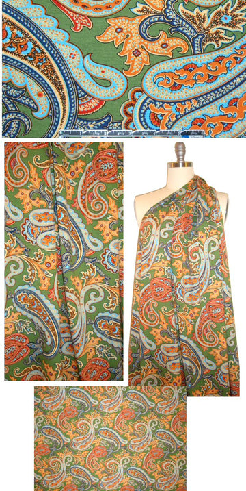 Italian digital decorative paisley knit - fern/spice 1 yard