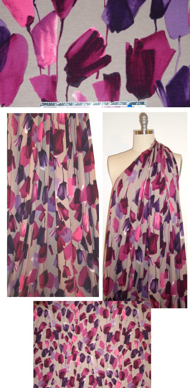 Italian digital rayon/lycra knit - pink tulips 1 yard