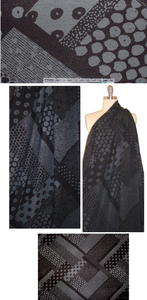 Italian rayon/lycra knit - black/gray patch 1.5 yd