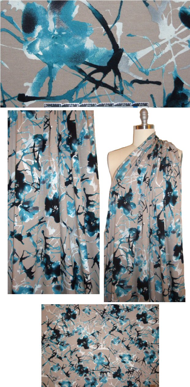 Italian flower tangle digital knit - taupe/teal
