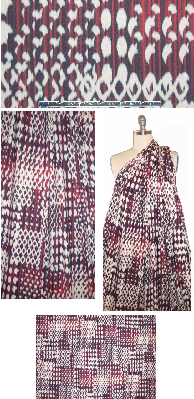 French patchy ikat digital rayon/spandex knit - plum
