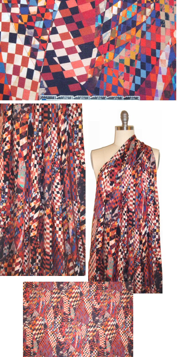 French 'checkered past' rayon/lycra knit - spice 1.125 yd