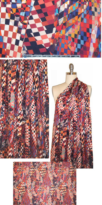 French 'checkered past' rayon/lycra knit - spice 1.125 yd