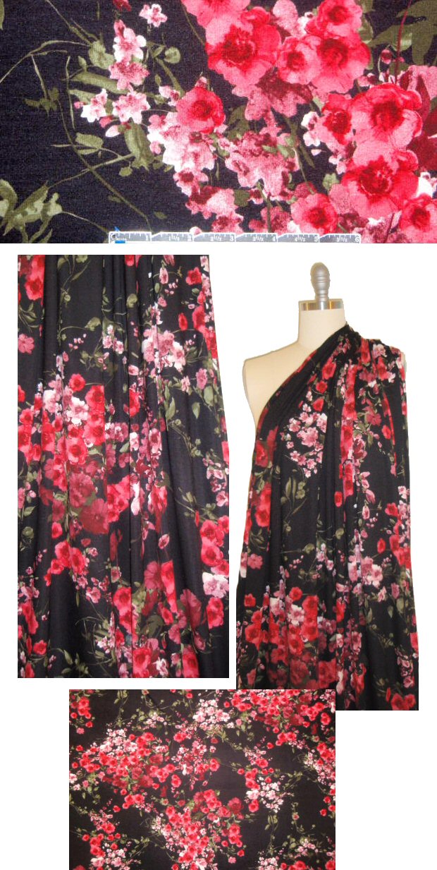 Italian digital rayon/lycra knit - floral clusters