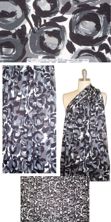 Italian digital rayon/lycra knit - black/gray rosette 1.66 yd