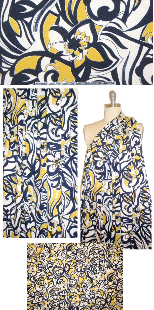 Italian digital rayon/lycra knit - yellow 'pucci' floral 1.25 yd