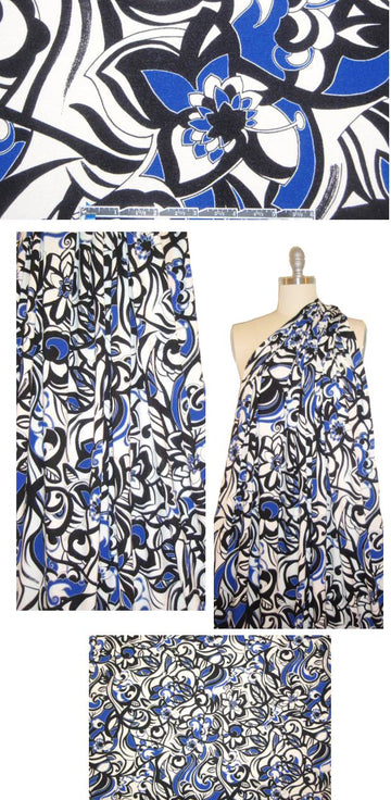 Italian digital rayon/lycra knit - cobalt 'pucci' floral 1.25 yd