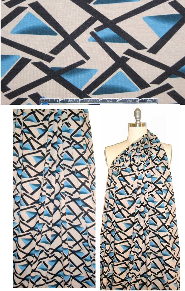 Italian digital rayon/lycra knit - blue/black/taupe