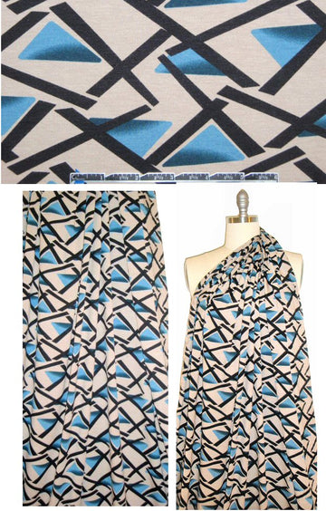 Italian digital rayon/lycra knit - blue/black/taupe
