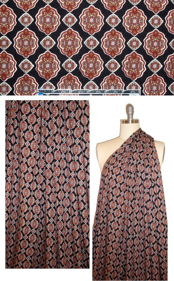 Italian digital rayon/spandex knit - black/nutmeg medallion