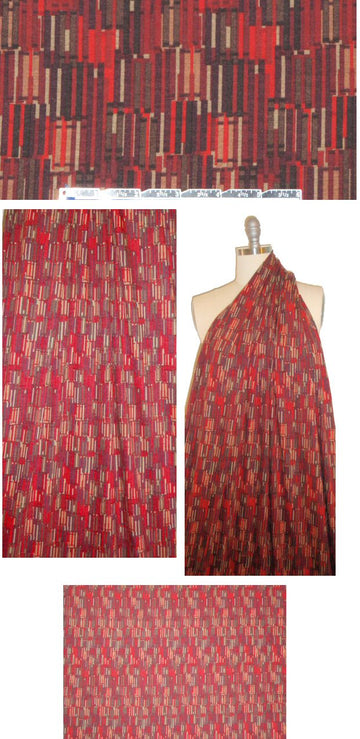 Italian rayon/lycra knit - wine/loden graphic
