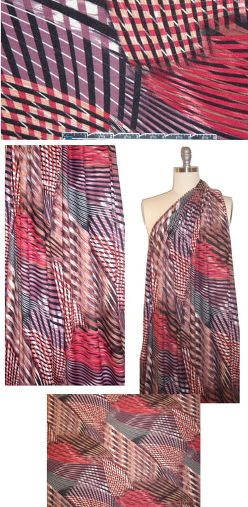 Italian plum/rouge linear montage poly/lycra knit 1.375 yd