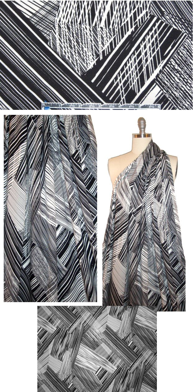 Italian black/cream hatchy graphic viscose/spandex knit