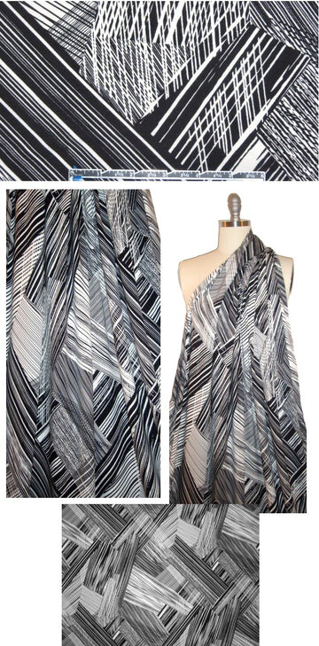 Italian black/cream hatchy graphic viscose/spandex knit 1.75 yd