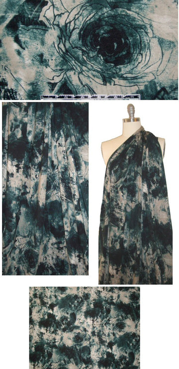 Italian inky roses abstract digital knit 1.375 yds