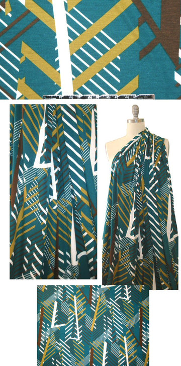 Italian teal/dijon linear graphic digital knit 1.75 yd