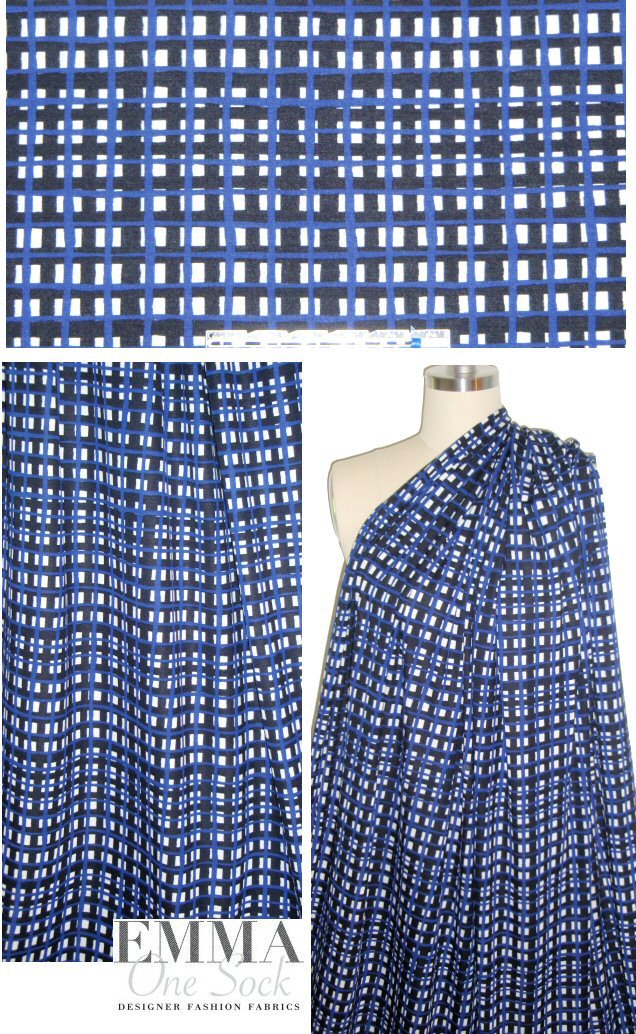 Italian black/white/marine graphic viscose/span. knit