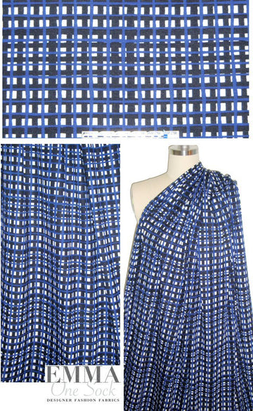 Italian black/white/marine graphic viscose/span. knit