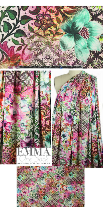Italian digital viscose knit - decorative floral 2 yds