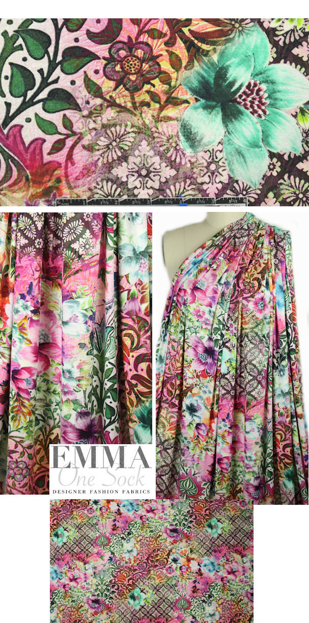 Italian digital viscose knit - decorative floral 1.8 yd