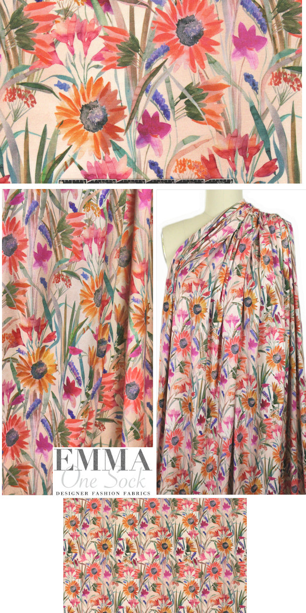 French digital visc/span knit - blush wildflowers