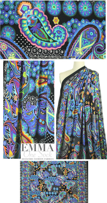 French digital vis./span. knit - blue paisley power