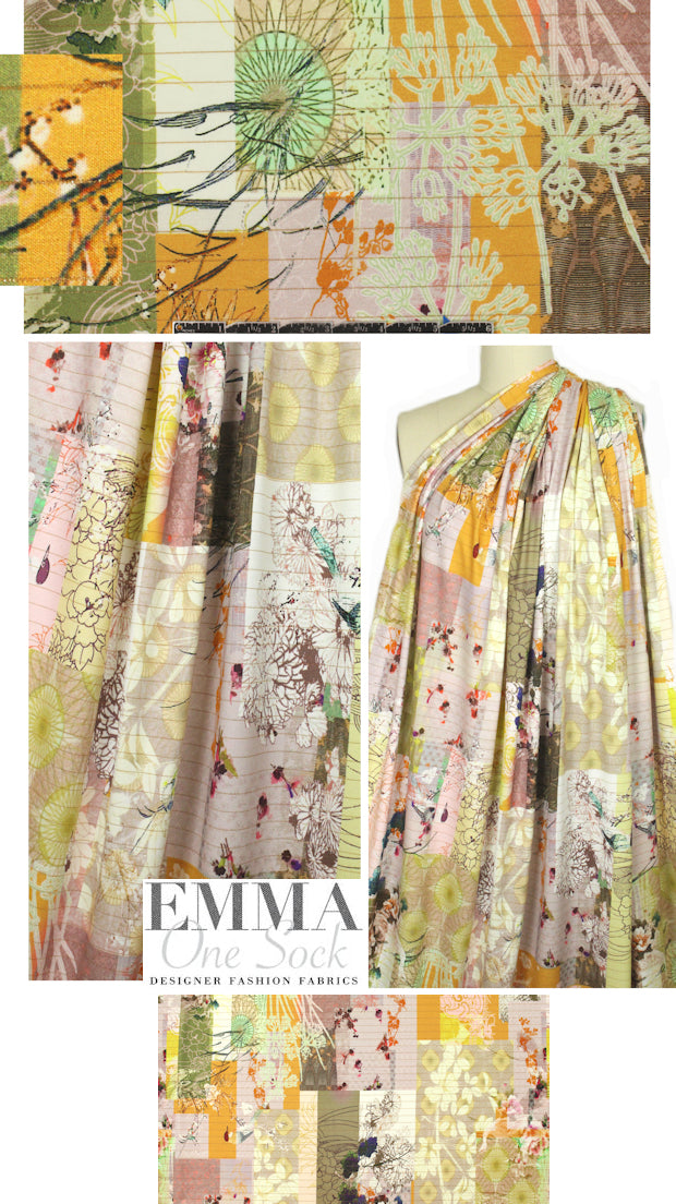 Italian digital viscose knit - floral scrap book 1.33 yds