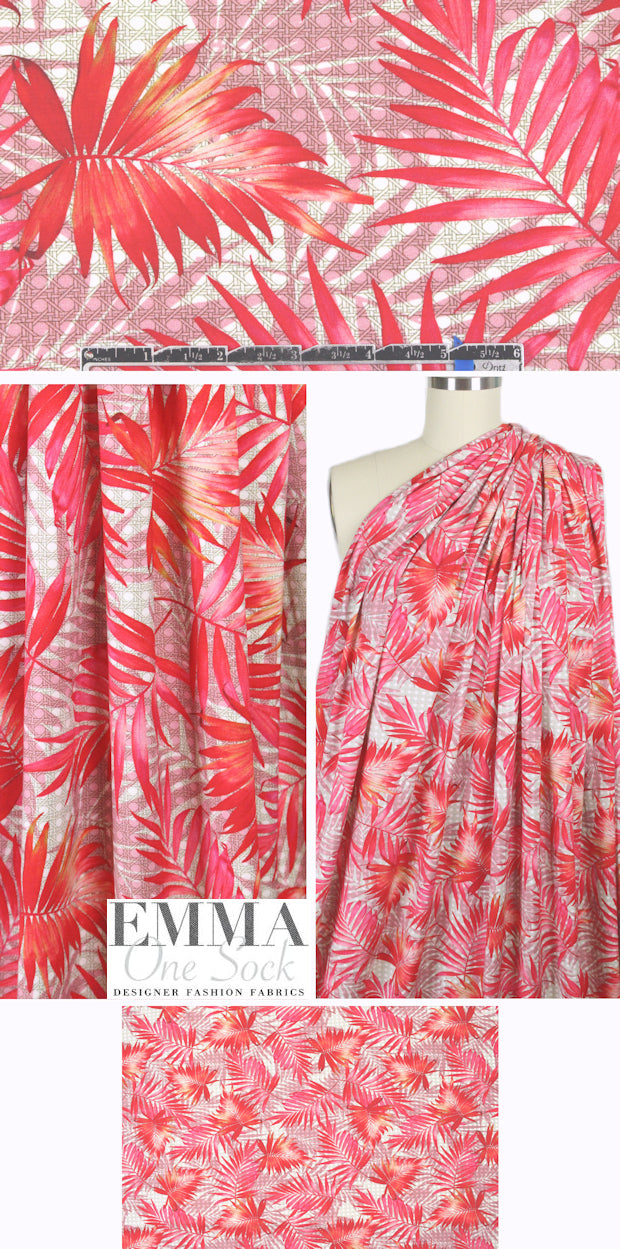 Italian digital viscose knit - wicker and palm 1 yard