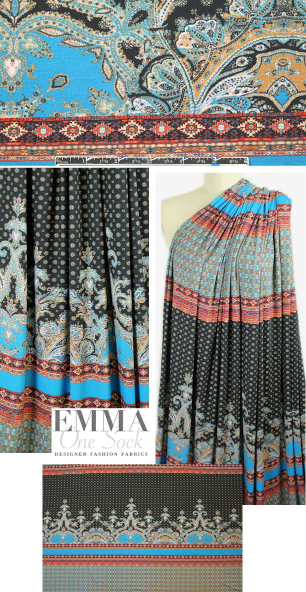 Italian 'decorative paisley' panel viscose/spandex knit 1 panel