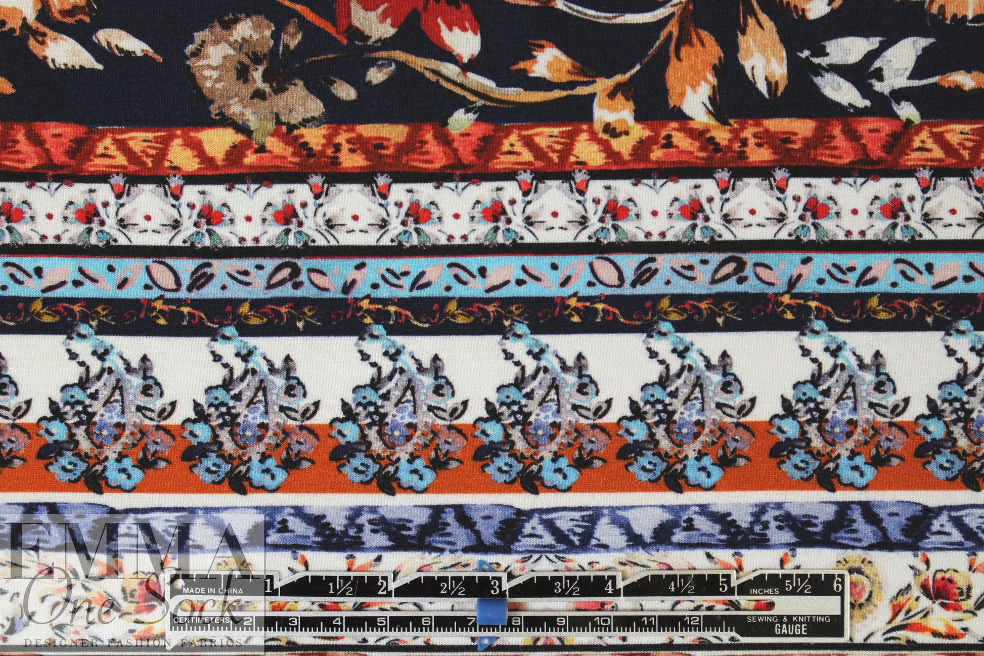 Italian digital viscose knit - decoflora stripe