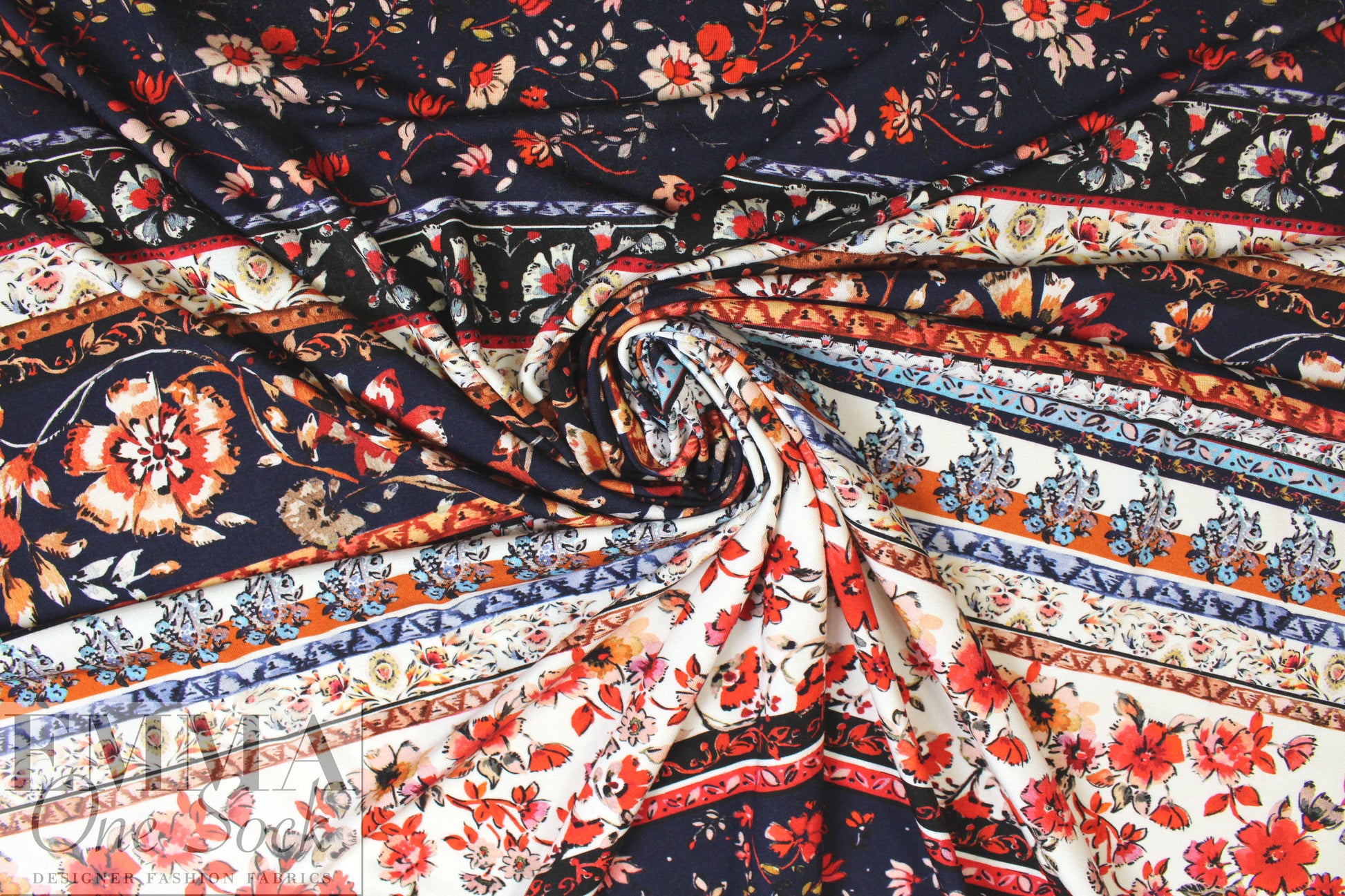 Italian digital viscose knit - decoflora stripe