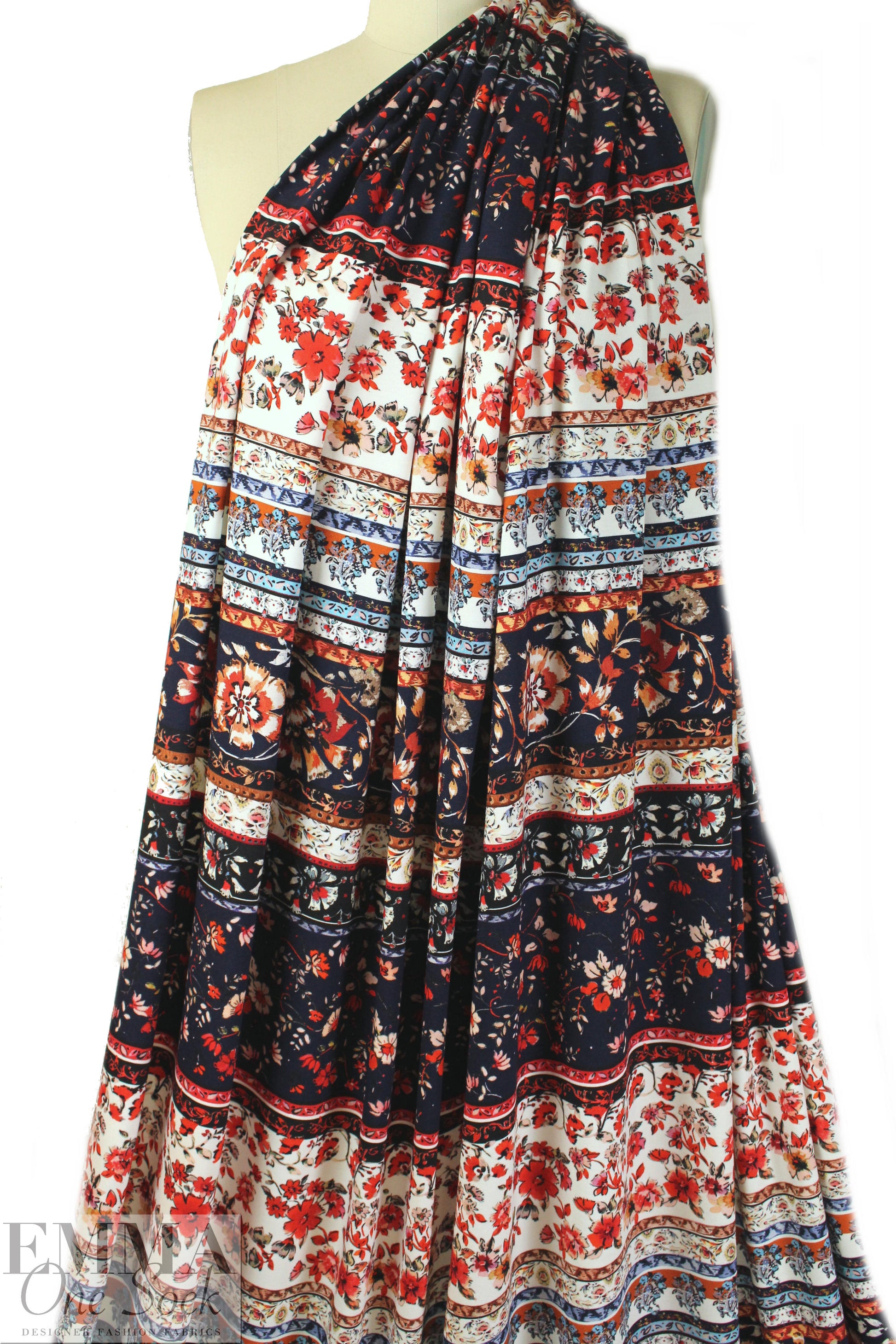 Italian digital viscose knit - decoflora stripe