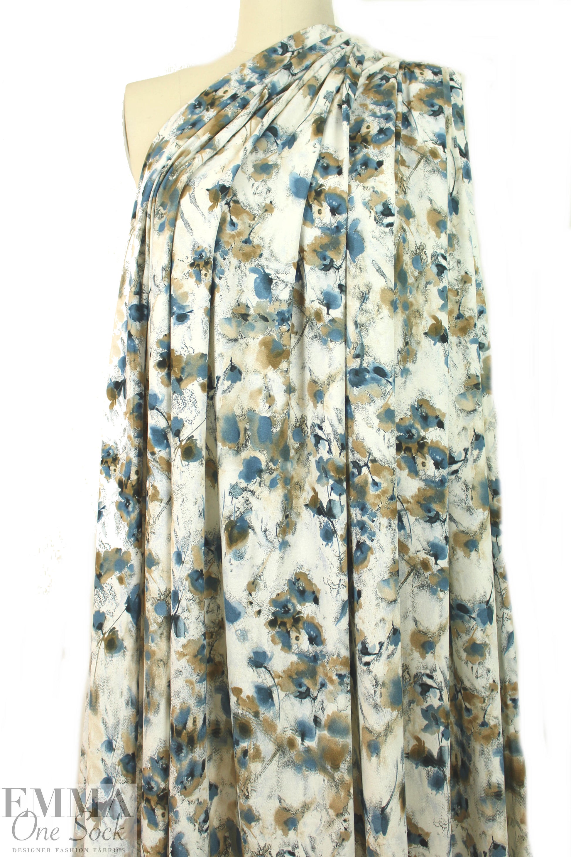 Italian digital viscose knit - teal/latte floral