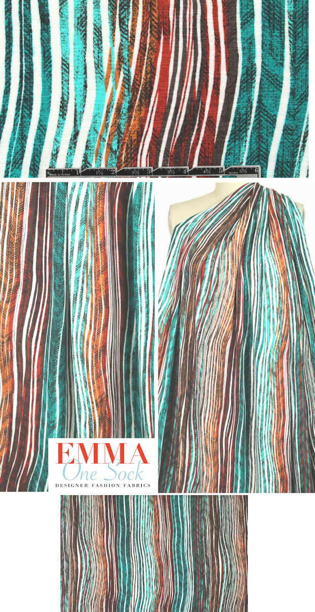 Italian teal/paprika organic stripe slubbed knit 1.5 yd