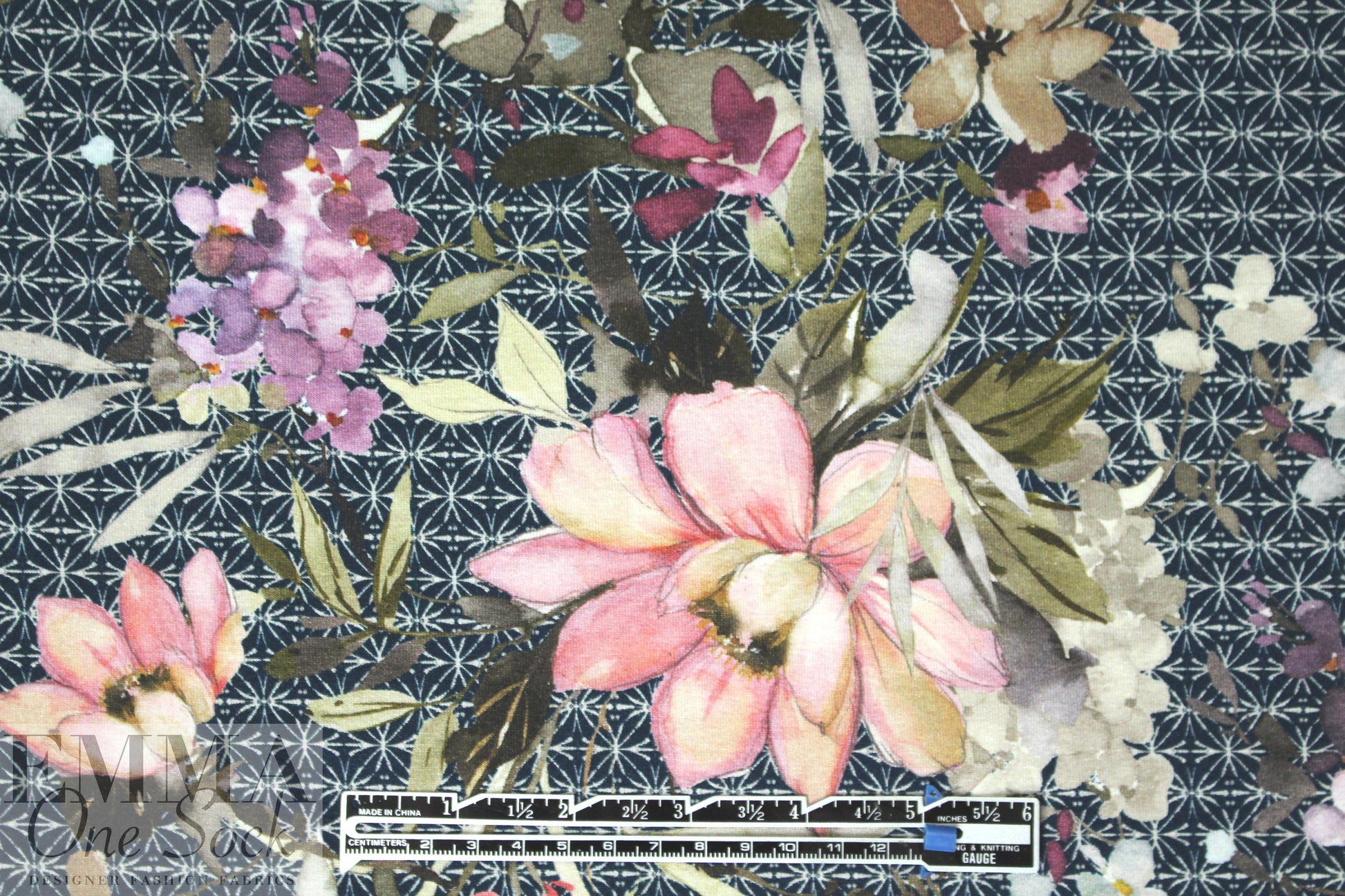 Italian digital viscose knit - botanicals on graphic