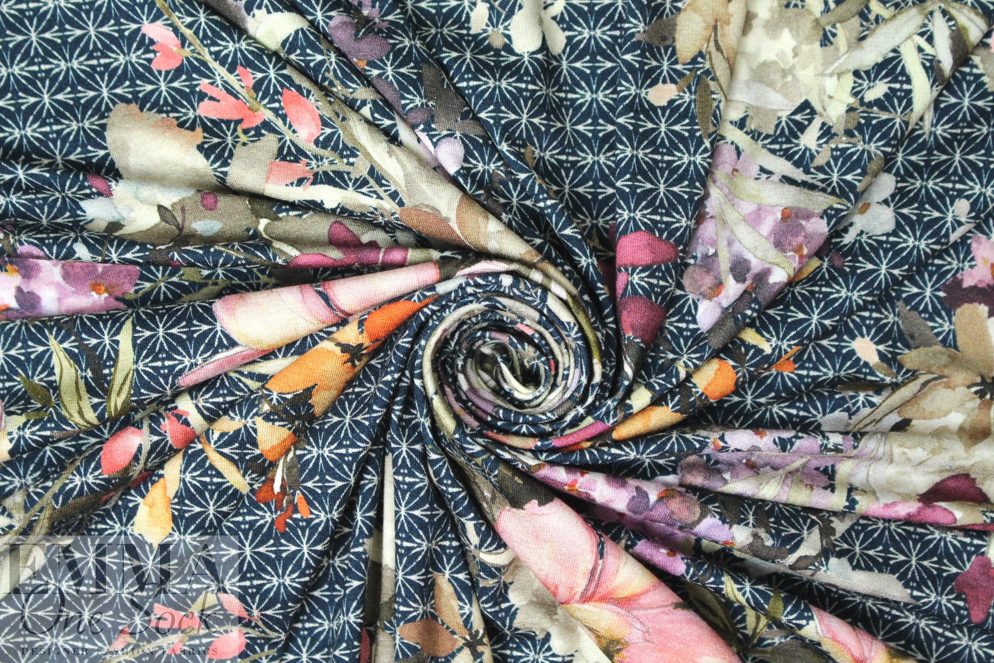 Italian digital viscose knit - botanicals on graphic