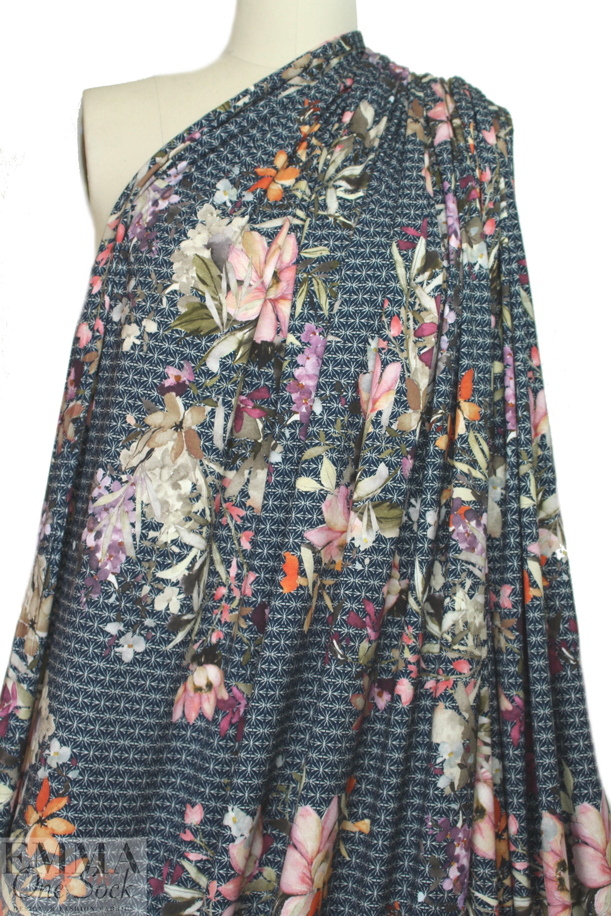 Italian digital viscose knit - botanicals on graphic