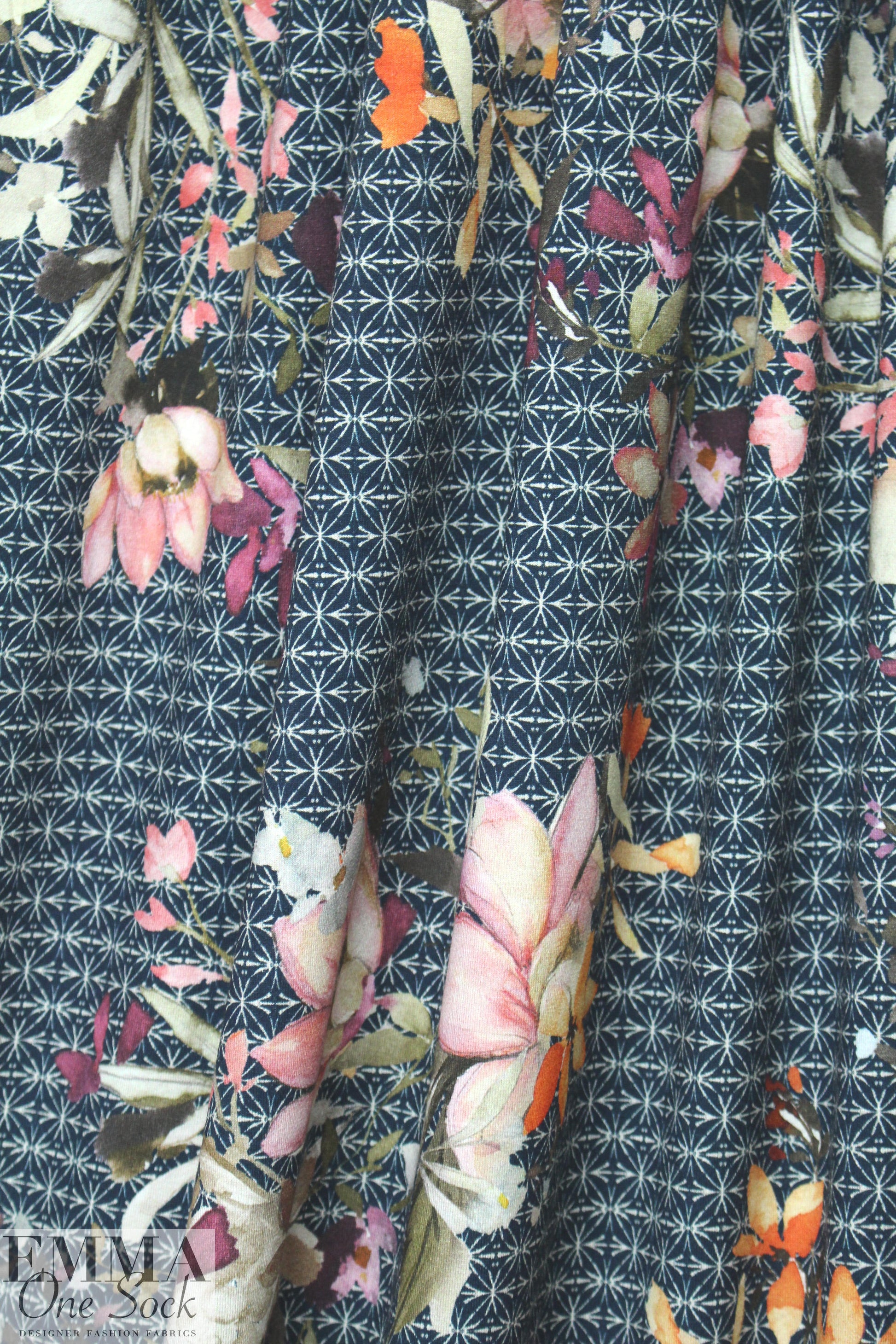 Italian digital viscose knit - botanicals on graphic