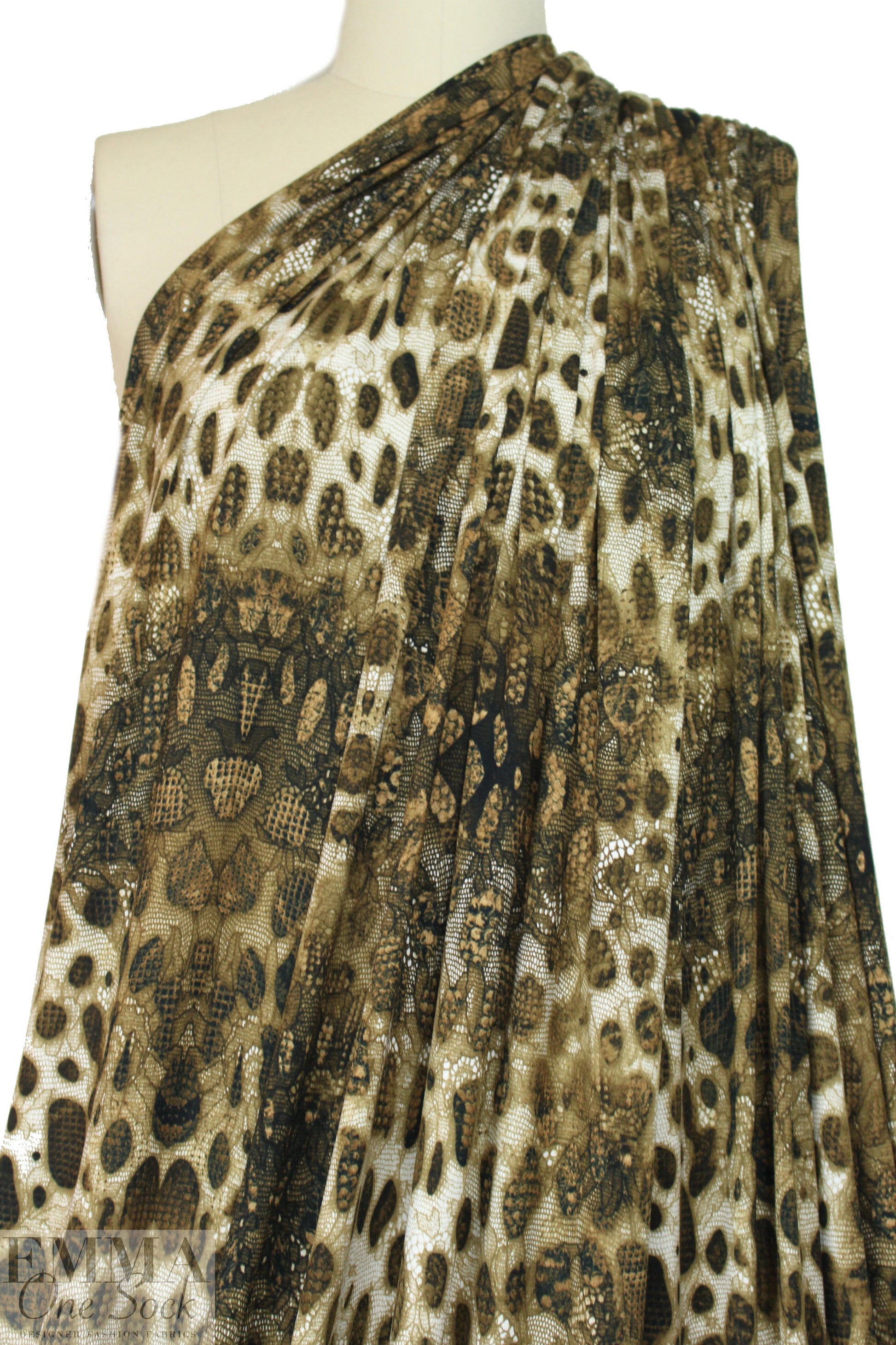 Italian digital viscose knit - bronze tones cellular abstract