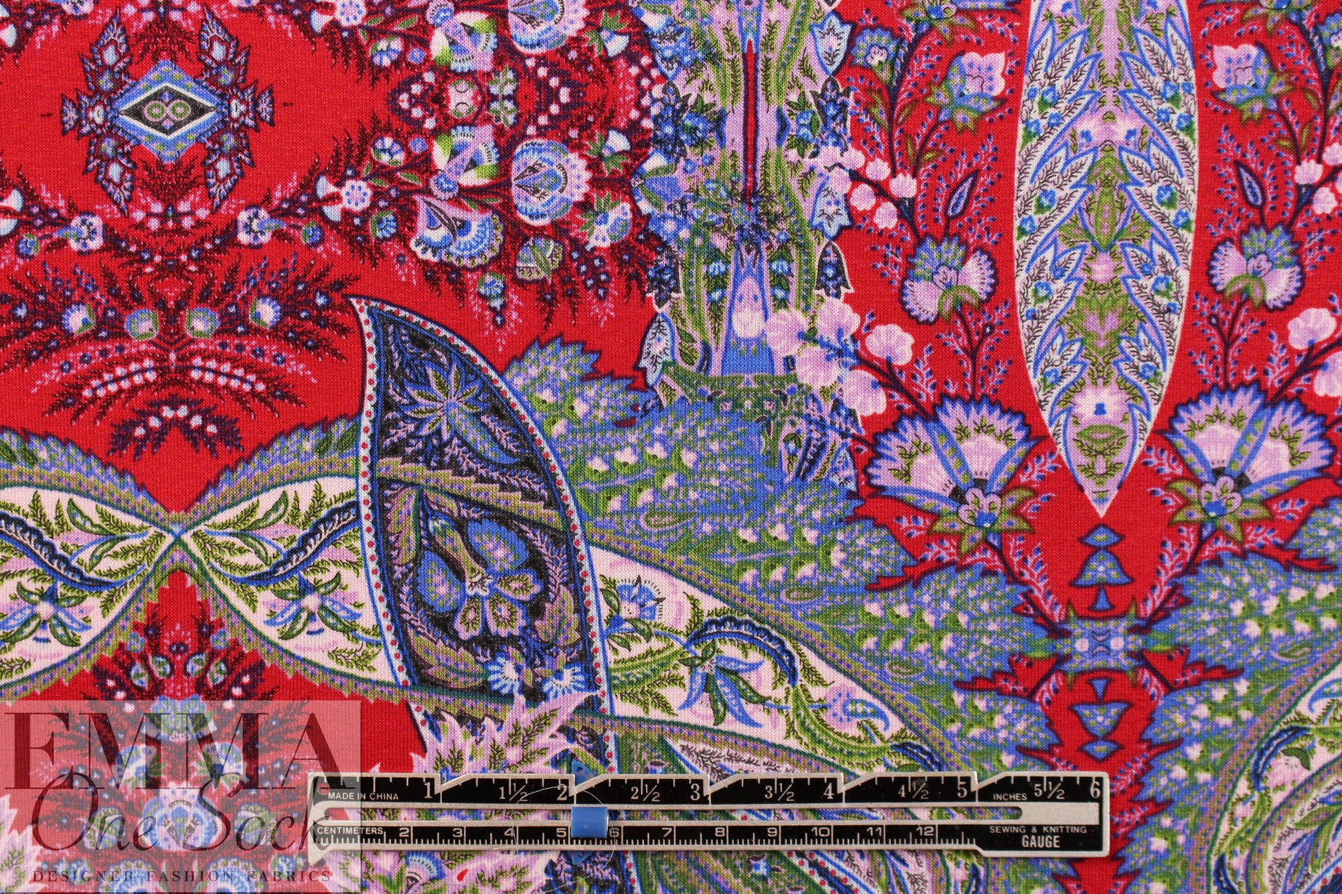 Italian ornate paisley digital viscose knit - red 2 yds