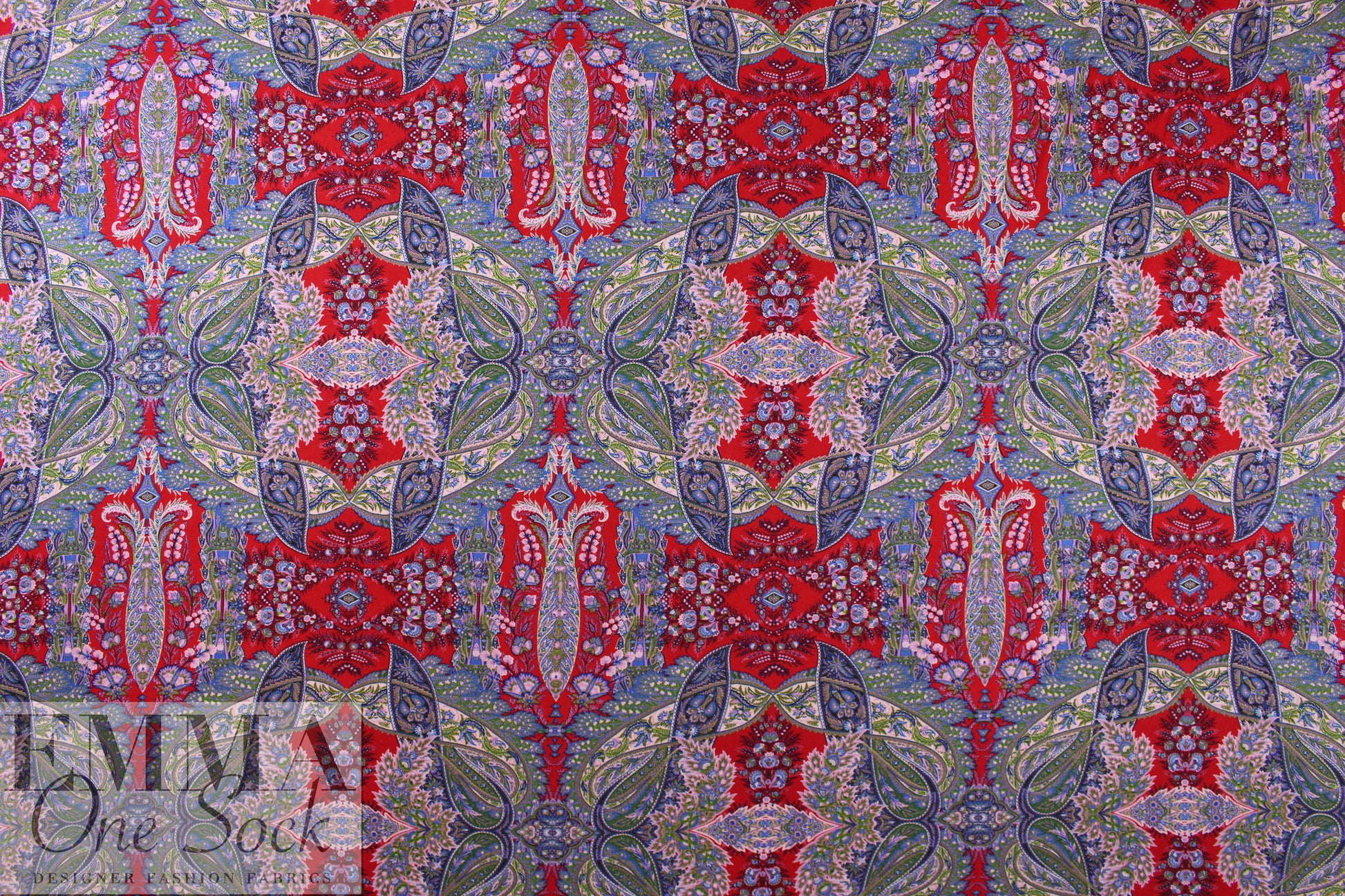Italian ornate paisley digital viscose knit - red 2 yds