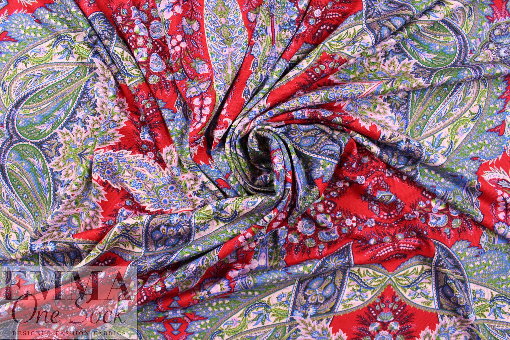 Italian ornate paisley digital viscose knit - red