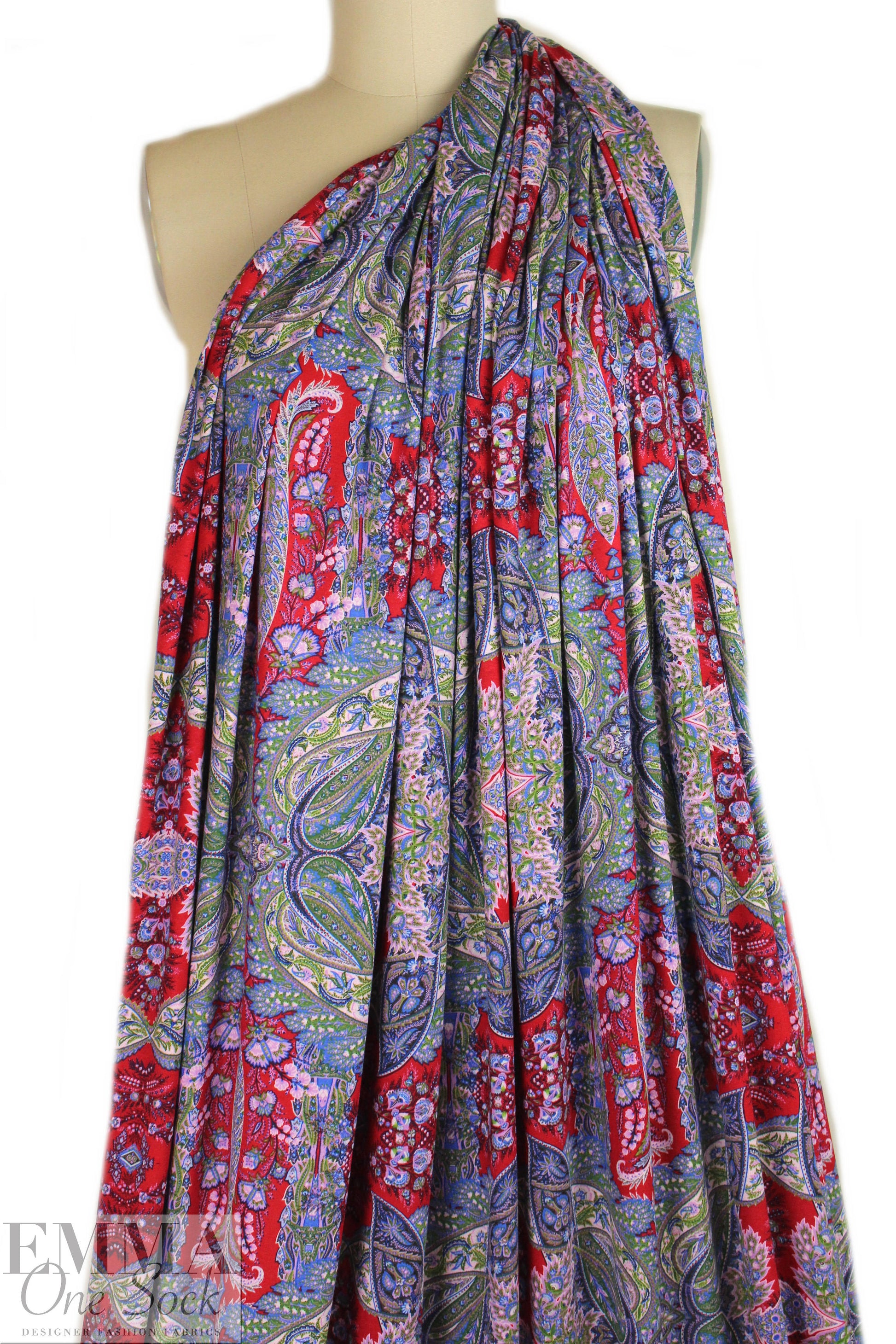 Italian ornate paisley digital viscose knit - red 2 yds