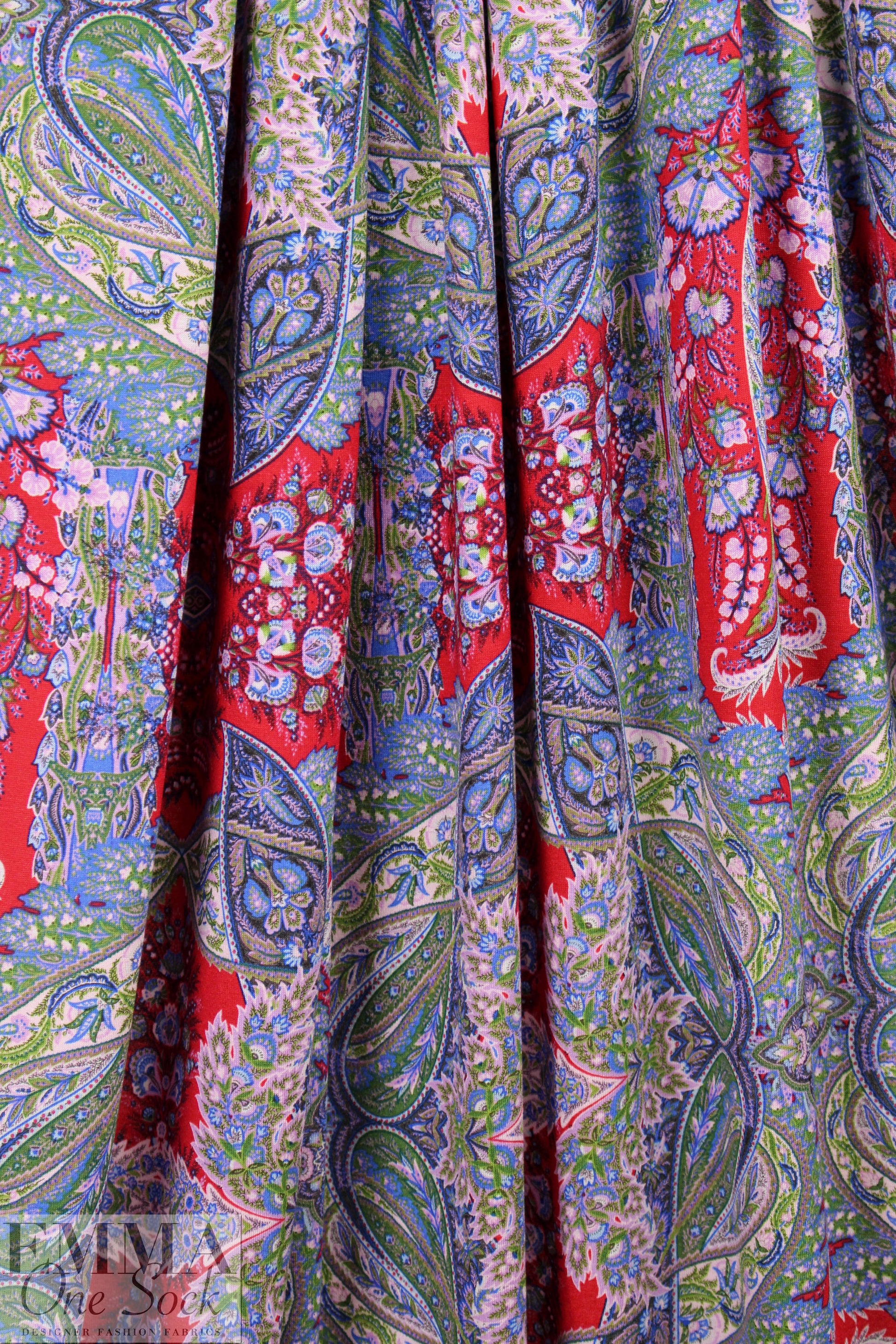 Italian ornate paisley digital viscose knit - red 2 yds