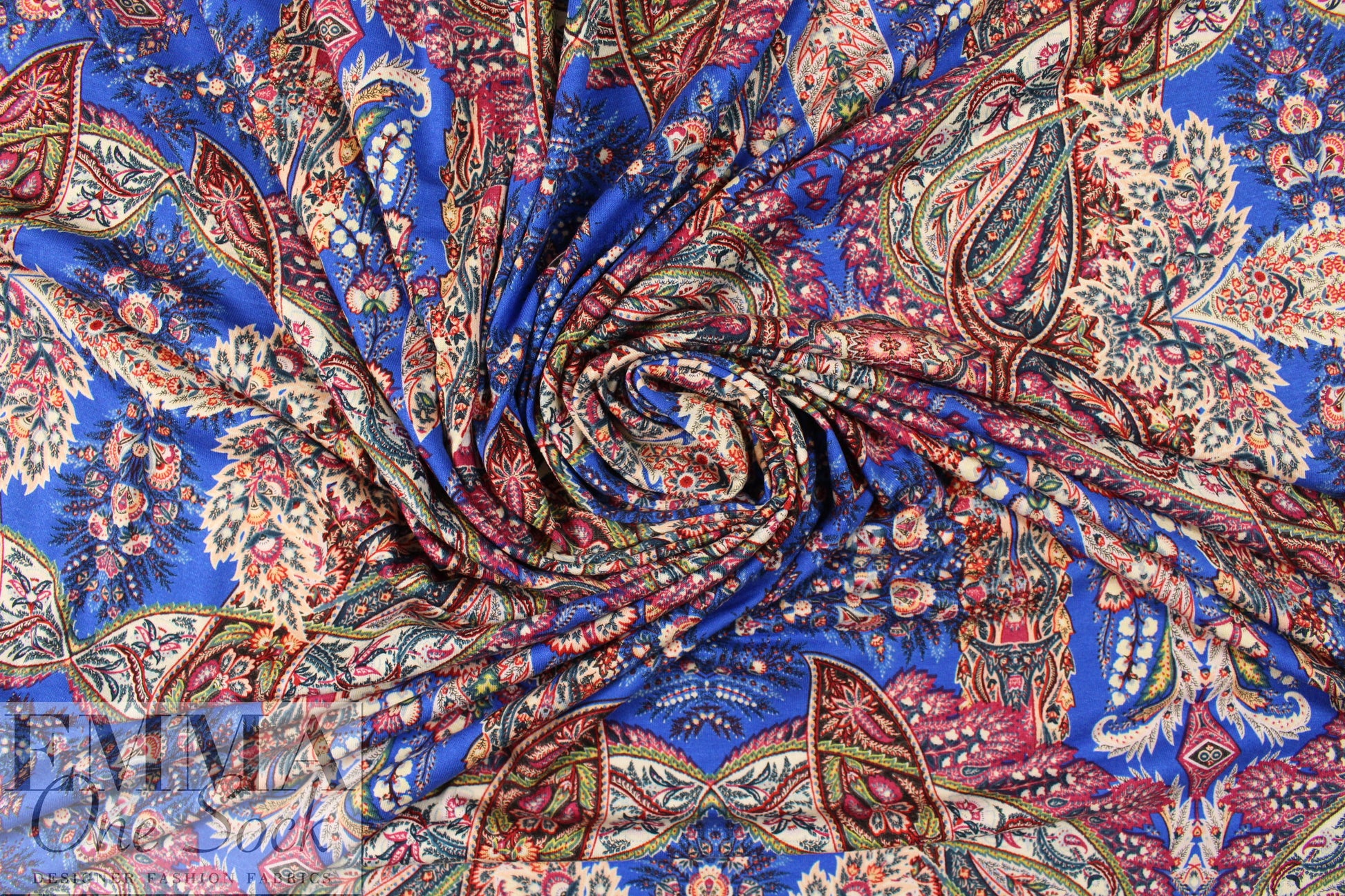 Italian ornate paisley digital viscose knit - blue .5 yds
