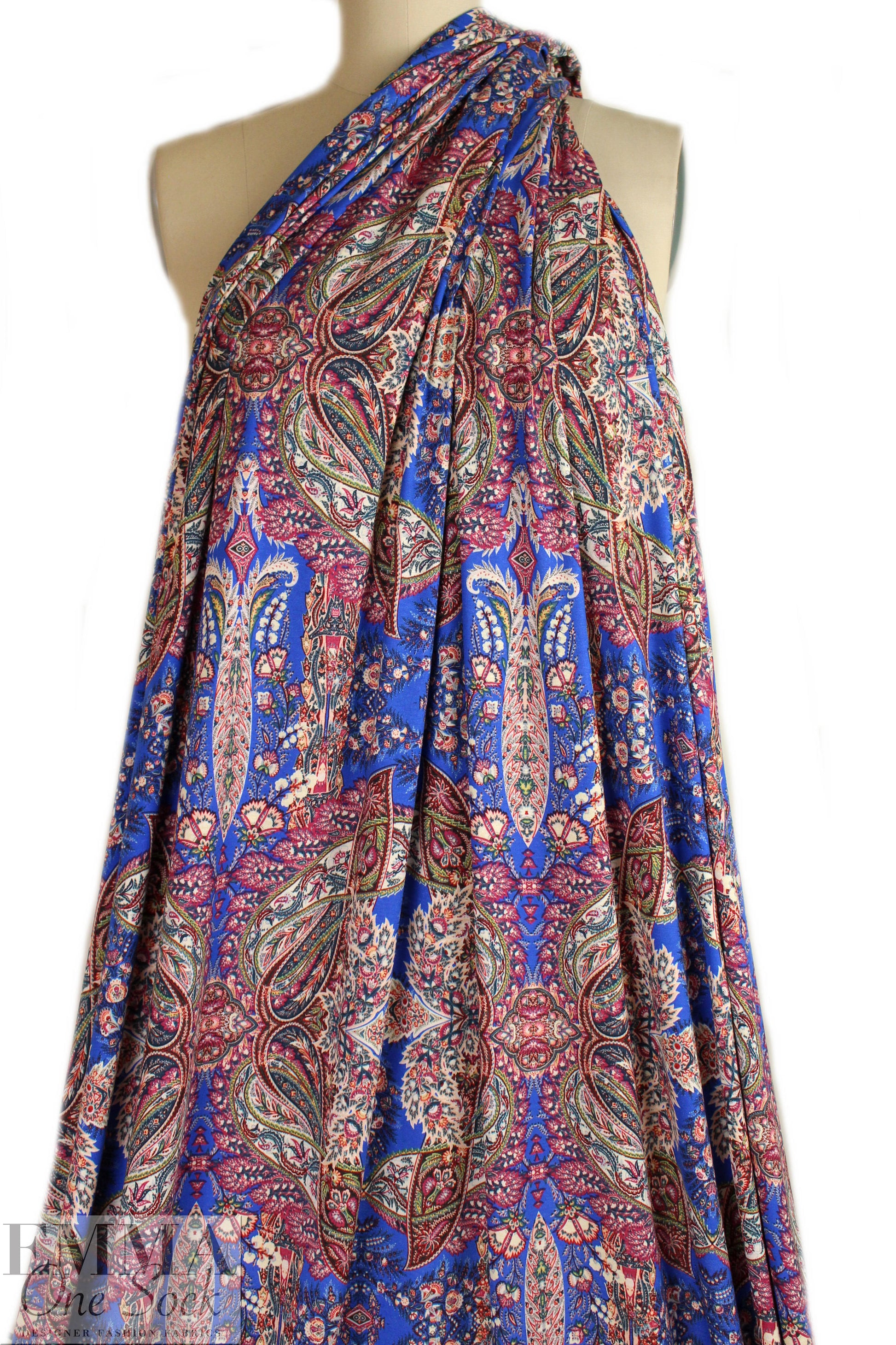 Italian ornate paisley digital viscose knit - blue