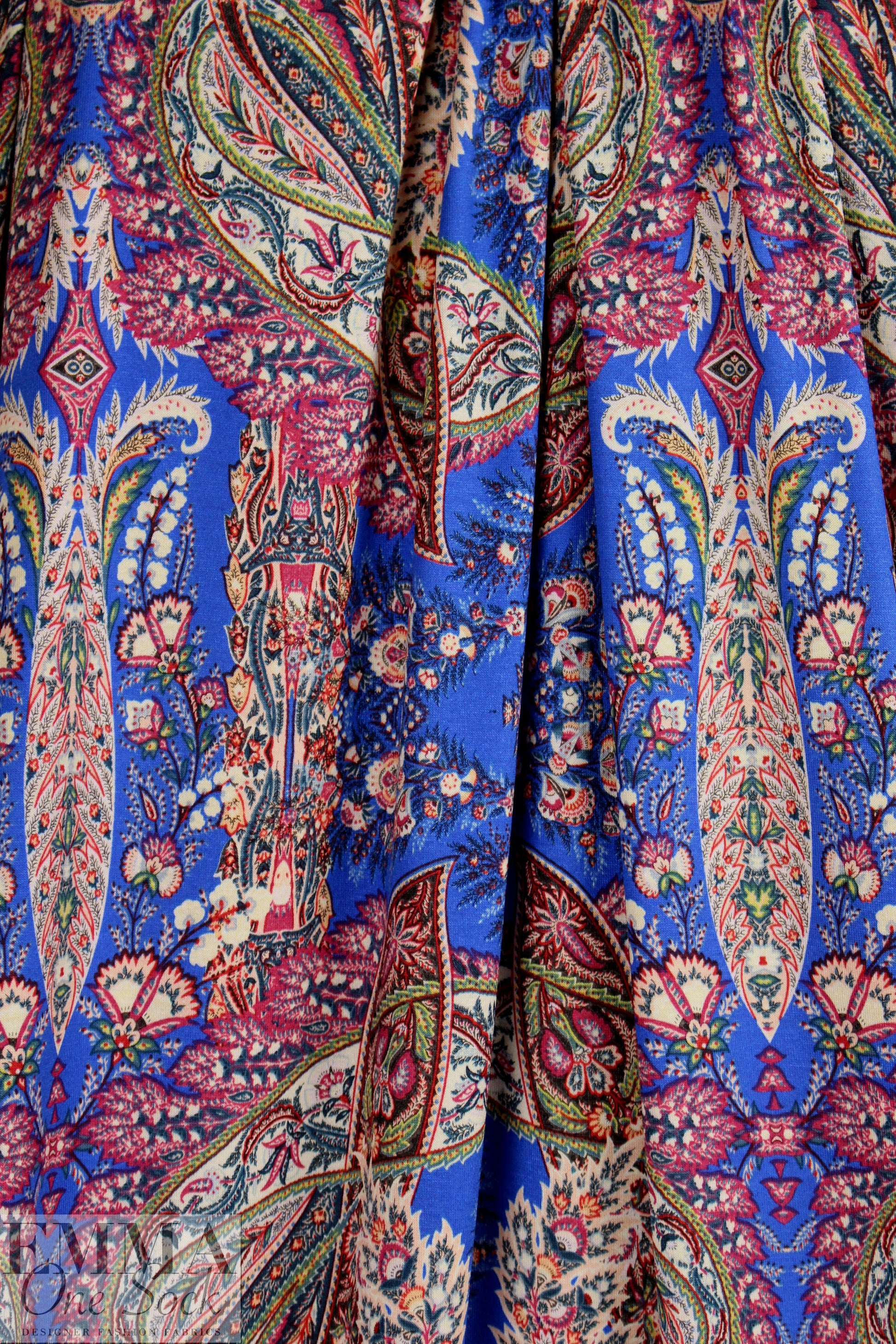 Italian ornate paisley digital viscose knit - blue .5 yds