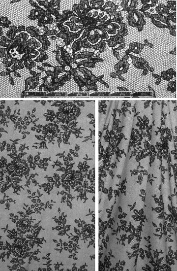 French black/white mesh floral printed knit